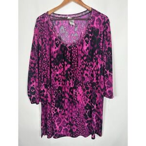 JMS Easy Dressing Womens 4X Liquid Knit Tunic Top Stretch Purple Animal Print